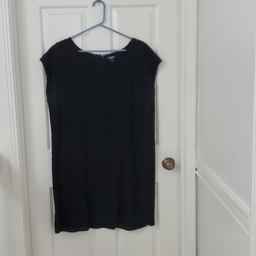 Black eyelet mini sheath dress
